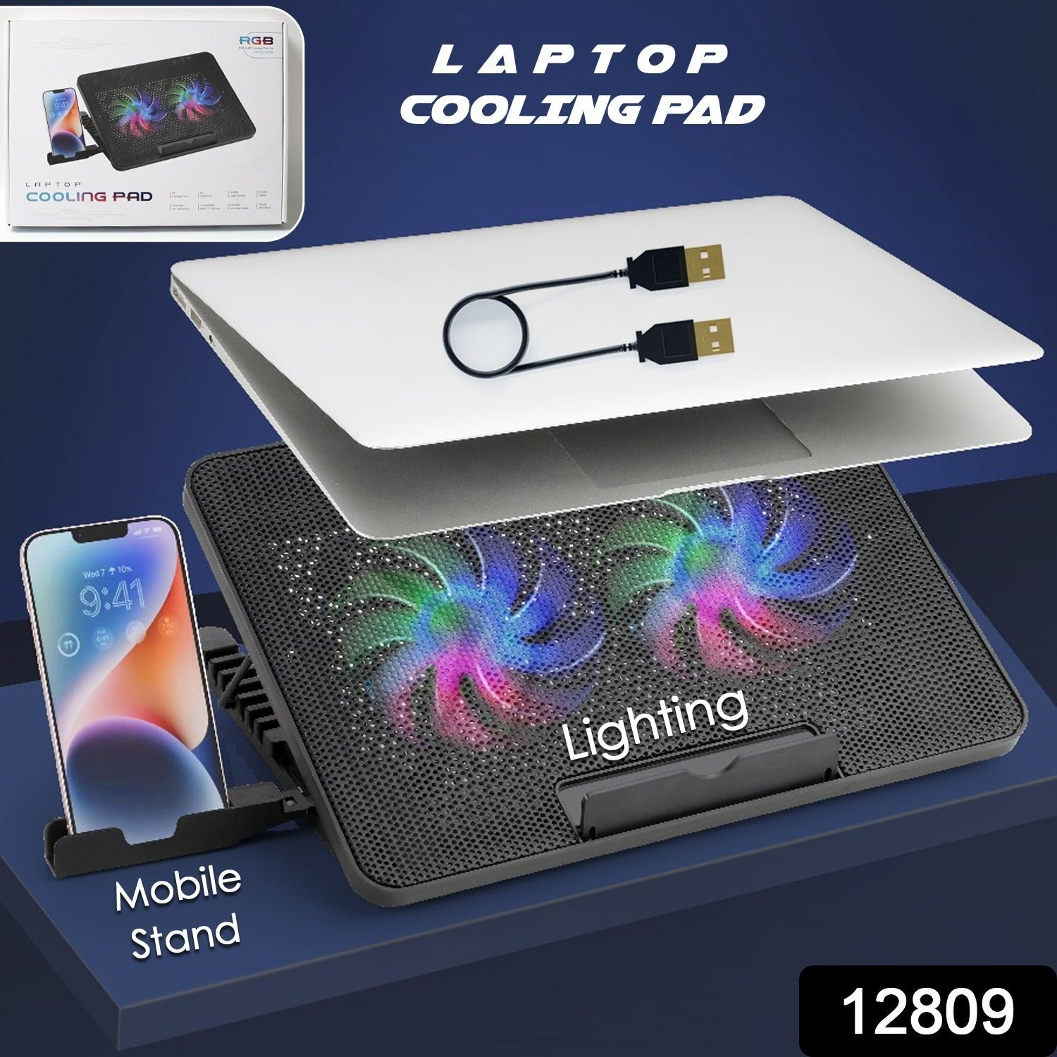 12809 Laptop Cooler Cooling Pad with 2 Quiet Led Fans, Dual USB Ports, Portable Ultra Slim USB Powered 7 Heights Adjustable Laptop Stand for Gaming Laptop 12809 Laptop Cooler Cooling Pad with 2 Quiet Led Fans, Dual USB Ports, Portable Ultra Slim USB Powered 7 Heights Adjustable Laptop Stand for Gaming Laptop